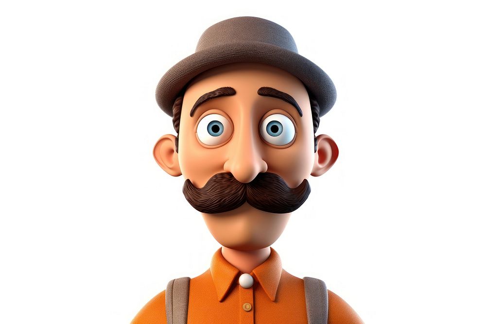 Moustache cartoon white background portrait. 