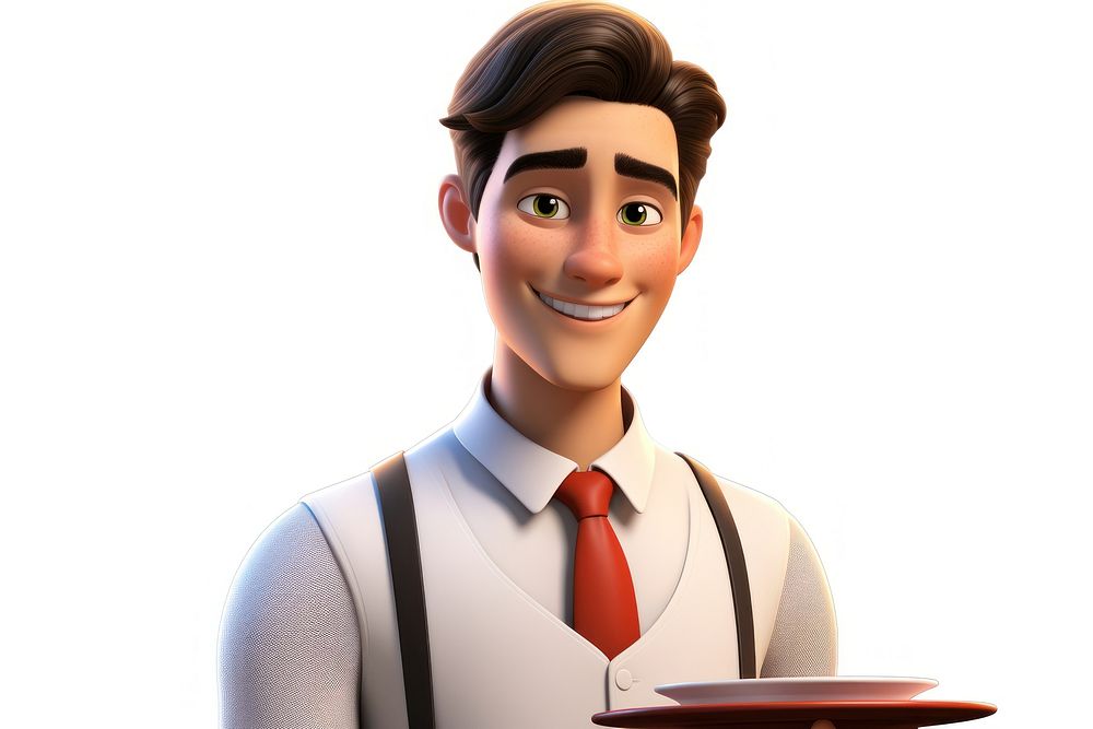 Male restaurant waiter cartoon smiling adult. AI generated Image by rawpixel.