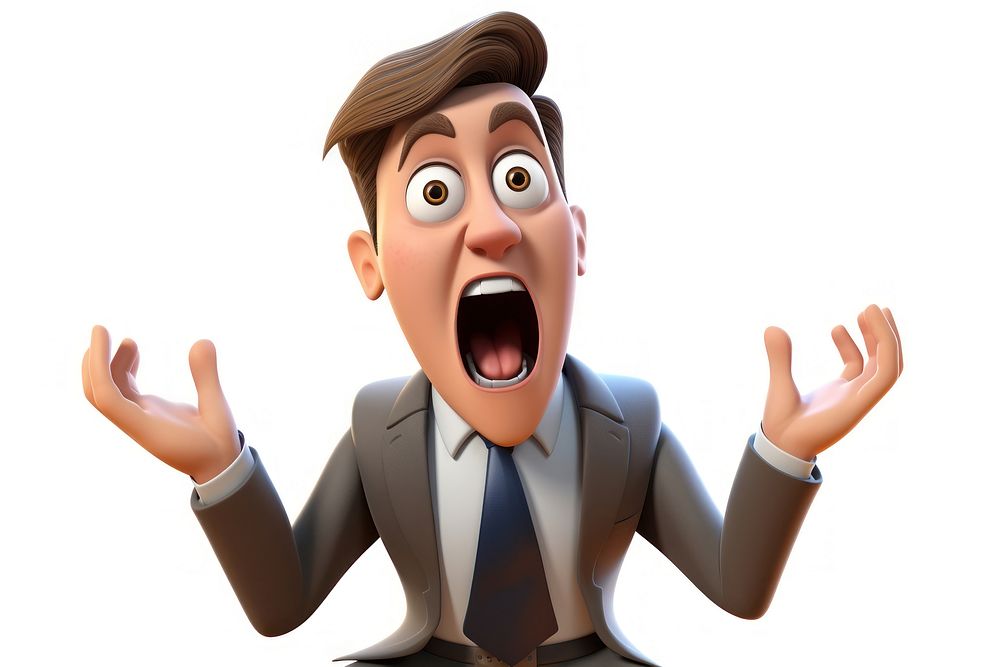 Screaming businessman cartoon white background frustration. AI generated Image by rawpixel.