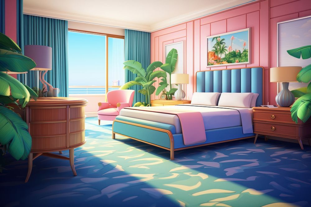 Hotel room furniture bedroom. AI generated Image by rawpixel.