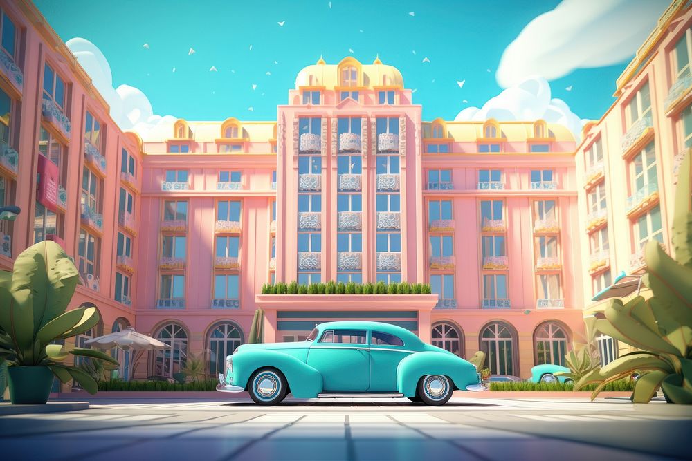Hotel car architecture building. AI generated Image by rawpixel.
