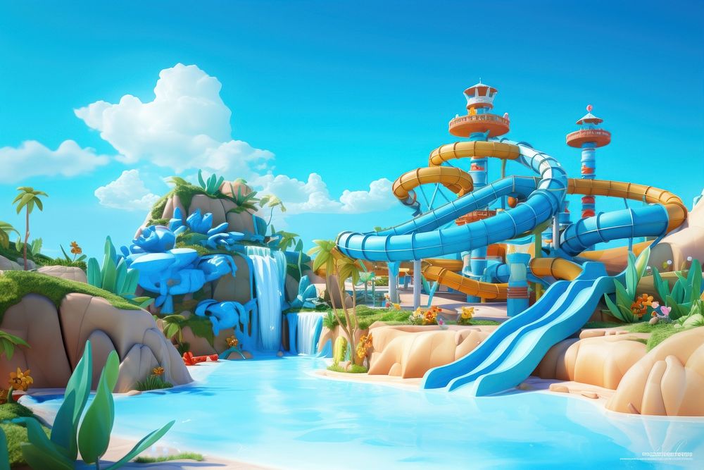 Outdoors cartoon water park. AI generated Image by rawpixel.