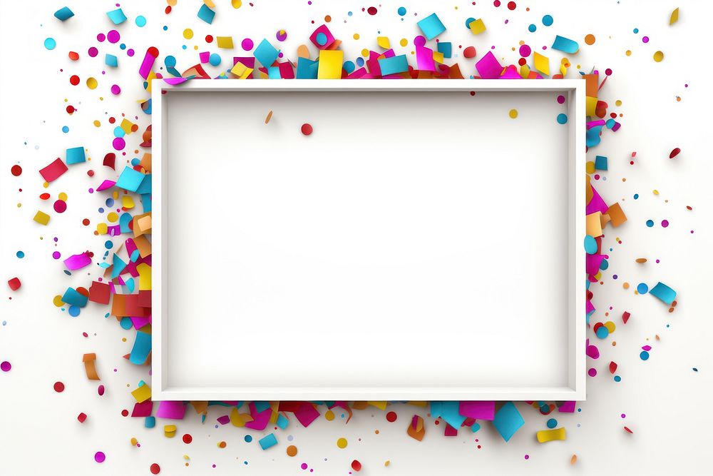 Party confetti frame  paper white background. 