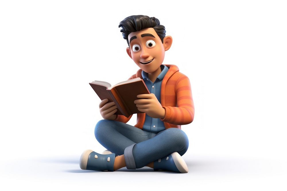 Reading sitting cartoon book. AI generated Image by rawpixel.