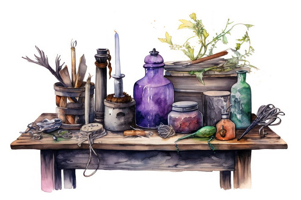 Table painting wood jar. AI generated Image by rawpixel.