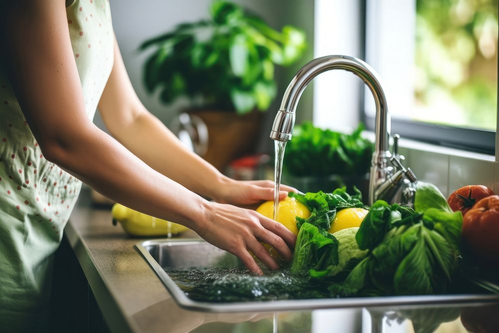 Vegetable kitchen washing adult. 