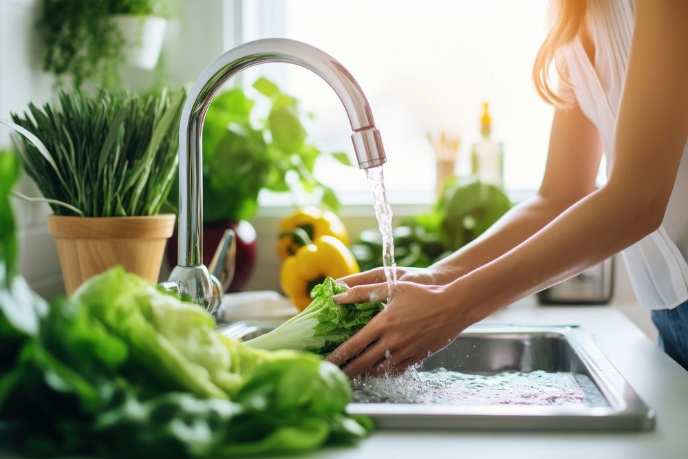 Vegetable washing kitchen sink. AI generated Image by rawpixel.
