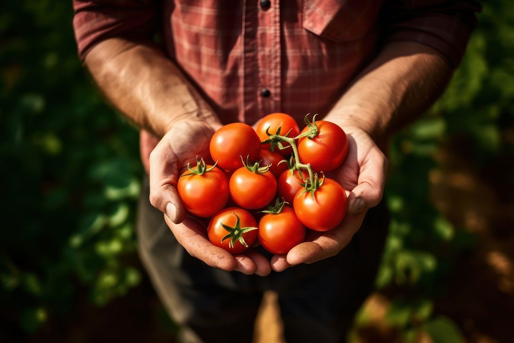 Vegetable tomato holding farmer. AI generated Image by rawpixel.