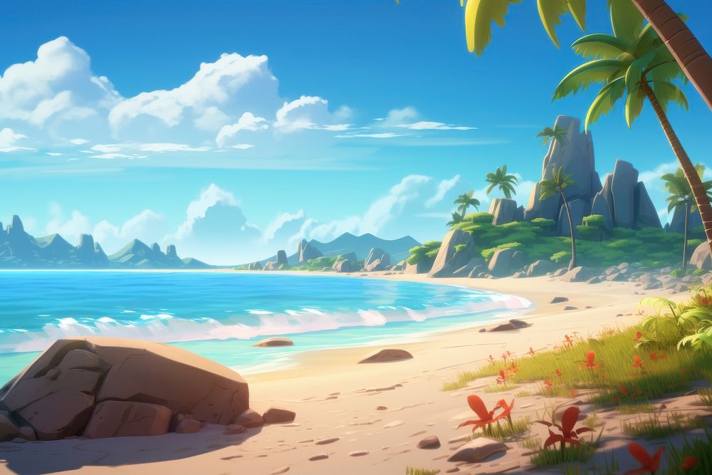 Beach landscape outdoors cartoon. 