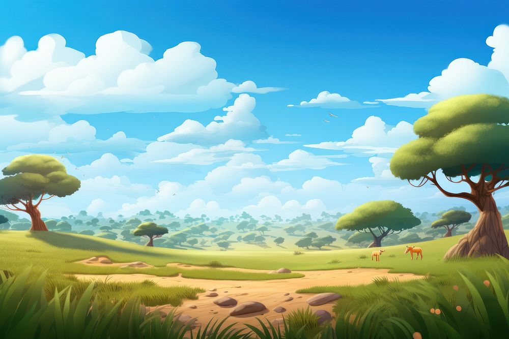Grassland landscape outdoors cartoon. AI generated Image by rawpixel.