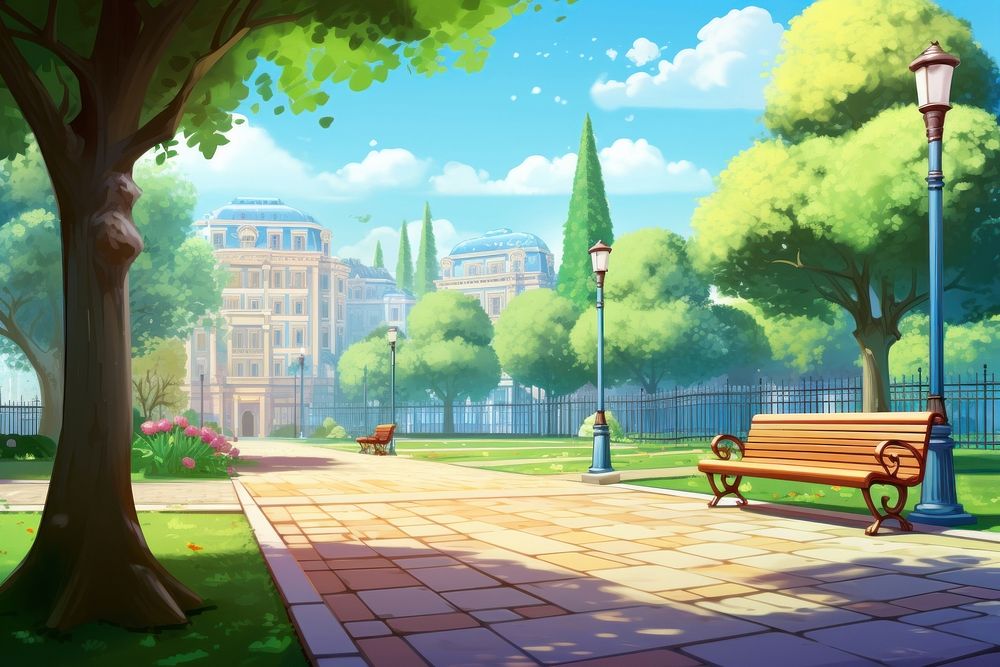City park outdoors cartoon. AI generated Image by rawpixel.