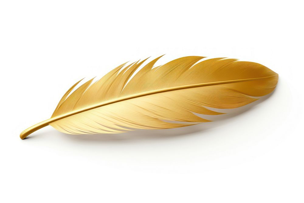 Golden feather leaf white background lightweight. AI generated Image by rawpixel.