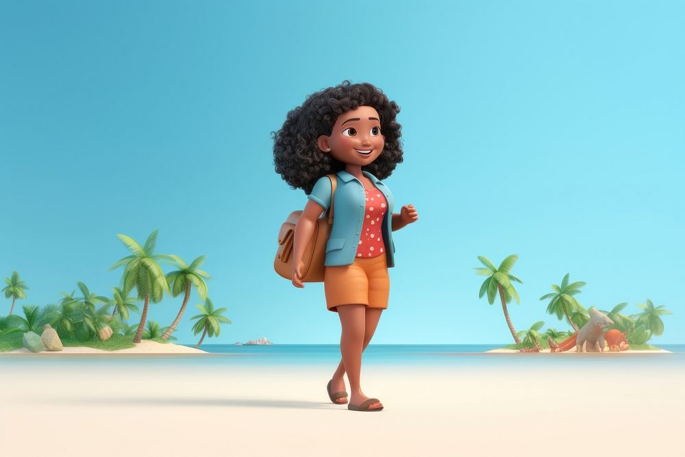 Vacation cartoon beach hairstyle. AI generated Image by rawpixel.