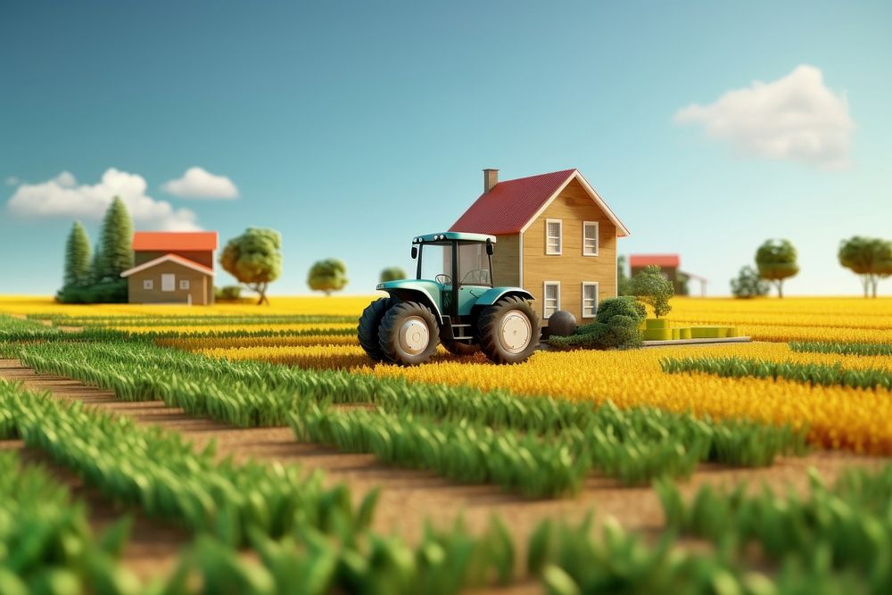 Agriculture landscape tractor field. 