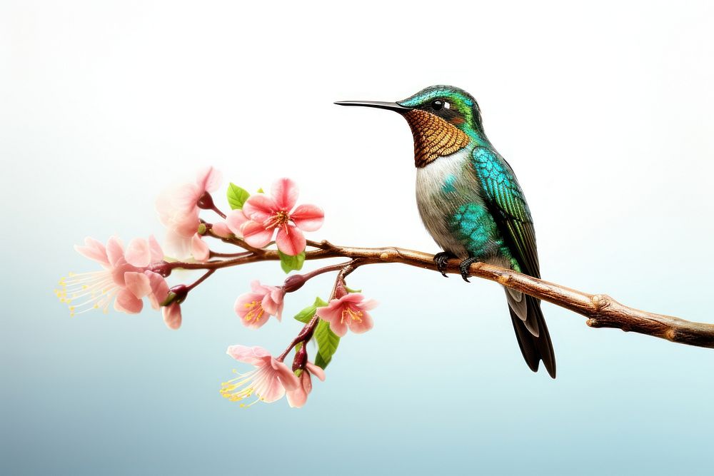 Hummingbird blossom animal nature. AI generated Image by rawpixel.