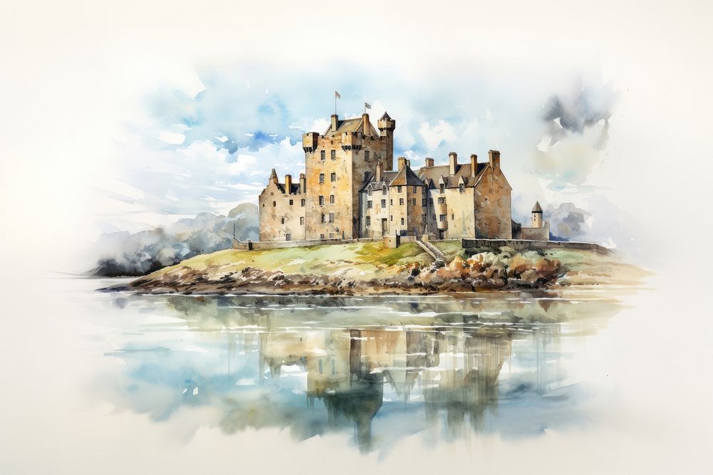 Castle architecture building painting. AI generated Image by rawpixel.