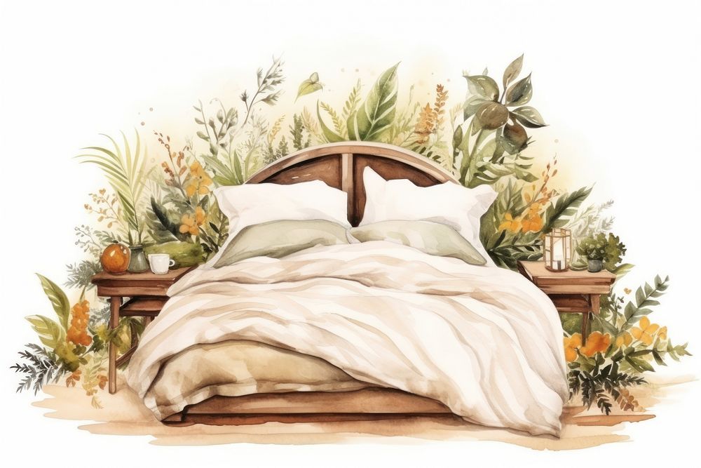 Bedroom furniture pillow nature. AI generated Image by rawpixel.