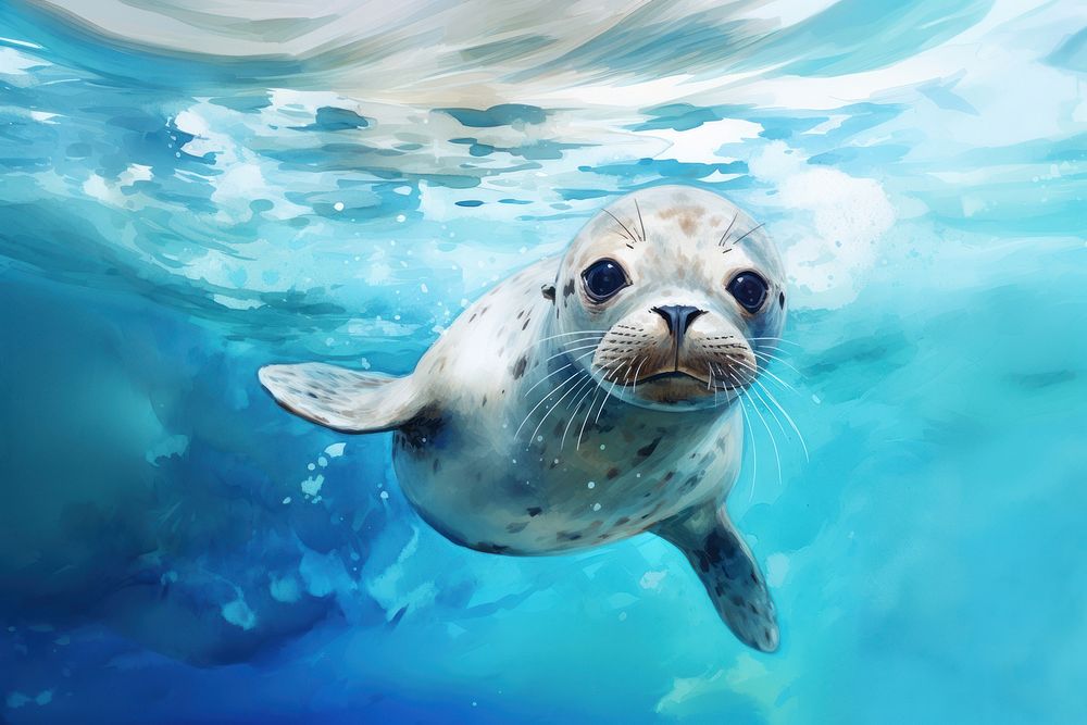 Seal wildlife animal mammal, digital paint illustration.