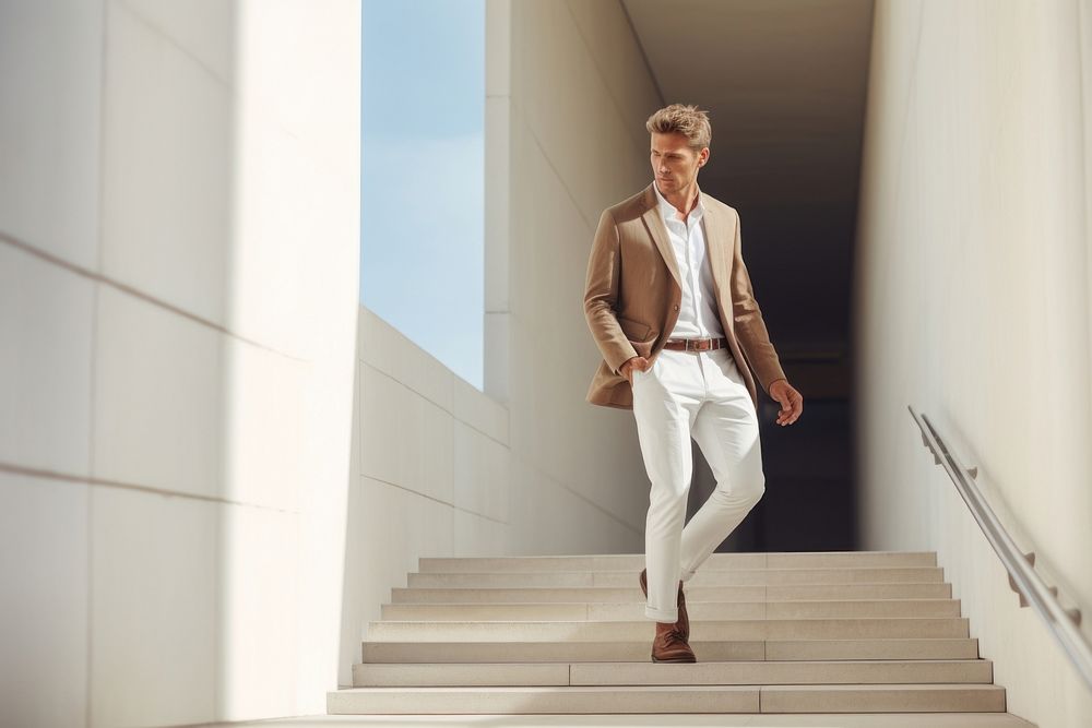 Businessman walking down the stairs. 