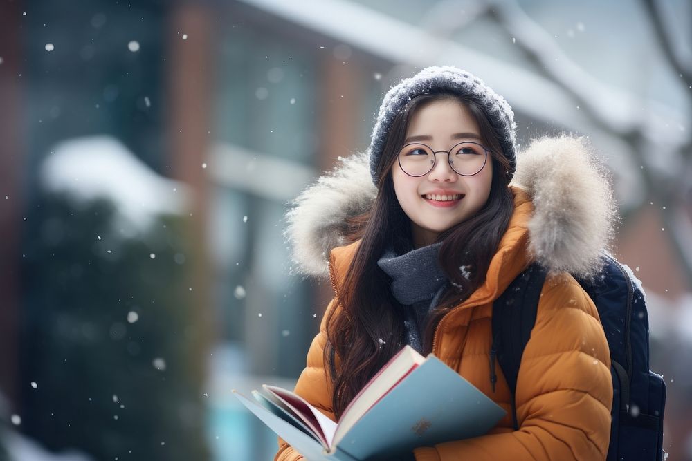 Glasses snow outdoors student. AI generated Image by rawpixel.