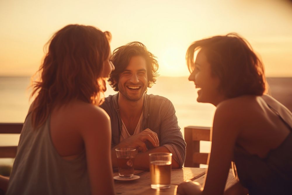 Laughing vacation talking adult. AI generated Image by rawpixel.