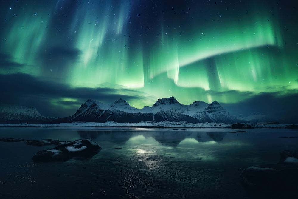 Outdoors nature aurora night. AI generated Image by rawpixel.