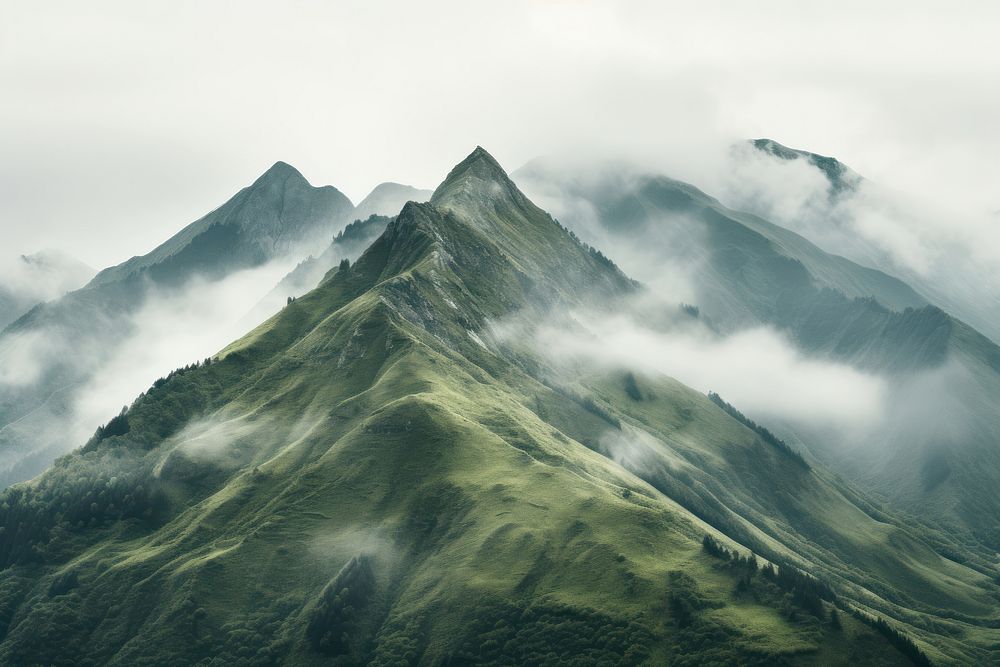 Mountain fog landscape outdoors. 