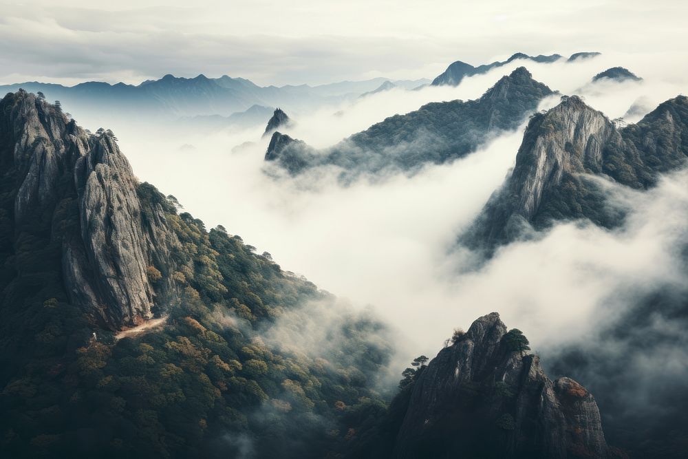 Mountain fog landscape outdoors. AI generated Image by rawpixel.