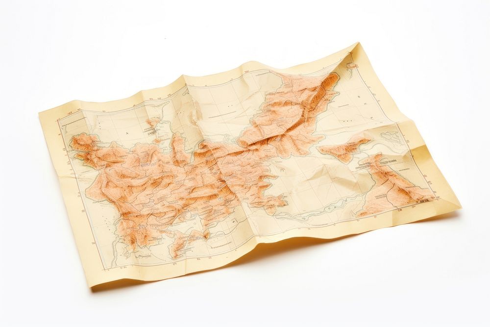 Map paper white background topography. 