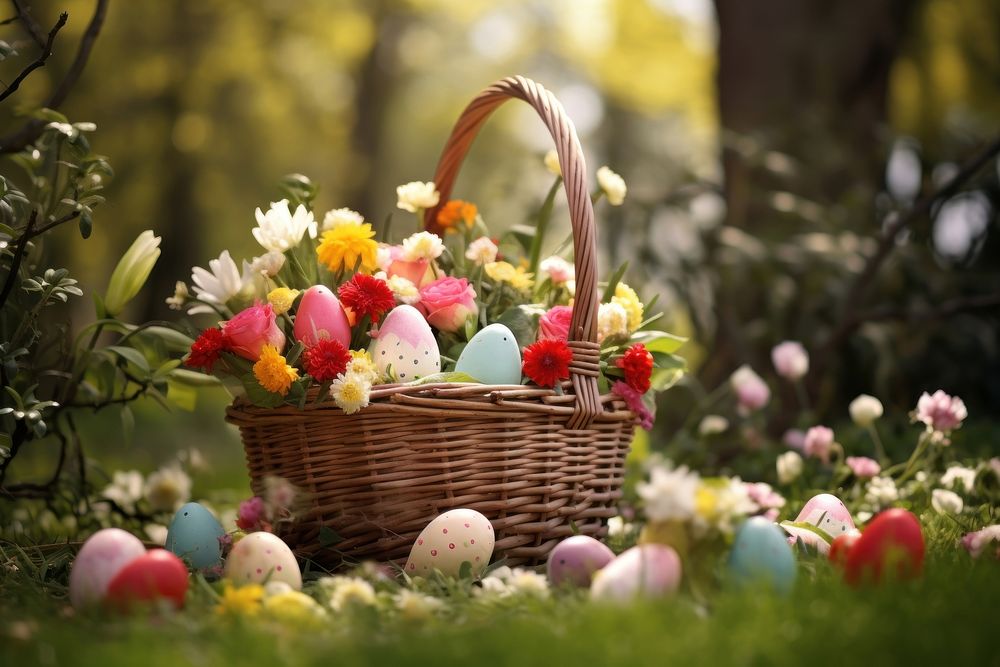 Basket easter egg celebration. AI generated Image by rawpixel.