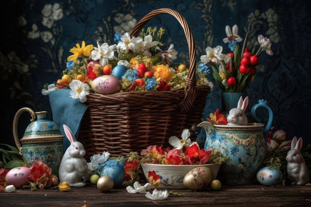 Basket easter flower plant. AI generated Image by rawpixel.