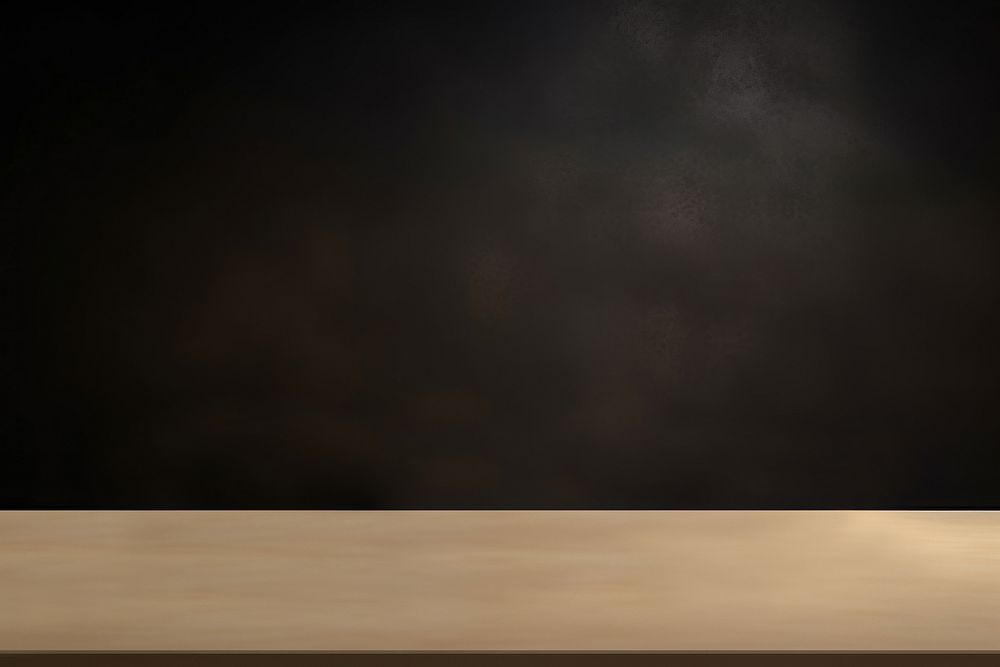 Table wood black background simplicity, digital paint illustration. AI generated image