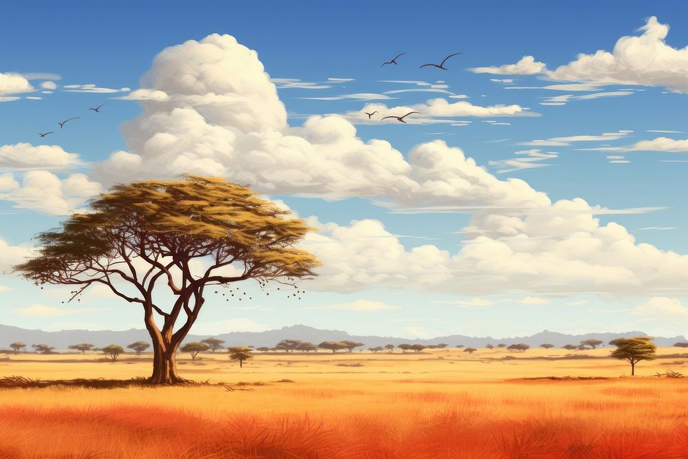 Savanna landscape grassland outdoors. AI generated Image by rawpixel.