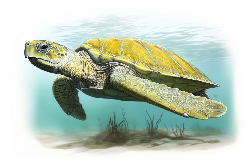 Swimming animal sea turtle, digital paint illustration. AI generated image