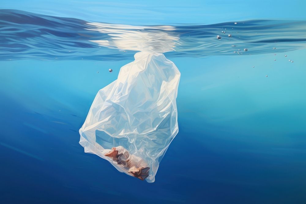 Plastic bag plastic bag underwater. AI generated Image by rawpixel.