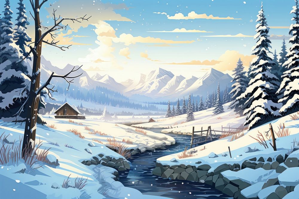 Outdoors nature landscape winter. AI generated Image by rawpixel.
