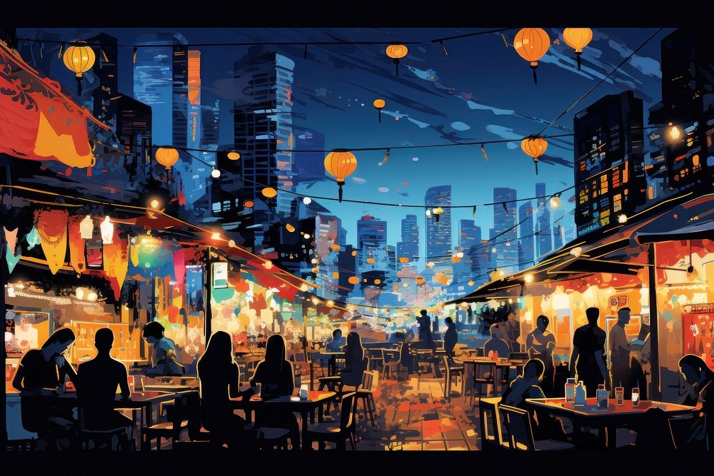 Nightlife architecture restaurant cityscape. AI generated Image by rawpixel.
