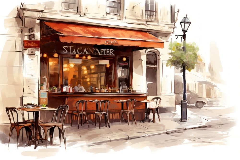 Cafe restaurant furniture street. AI generated Image by rawpixel.