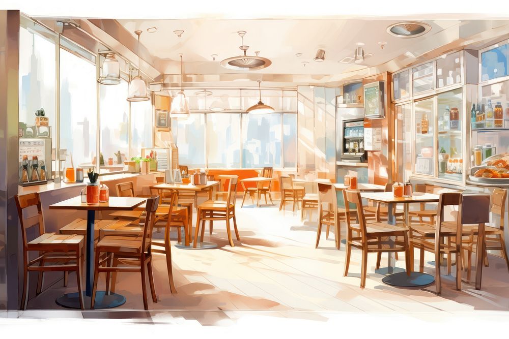 Cafe architecture restaurant cafeteria. AI generated Image by rawpixel.
