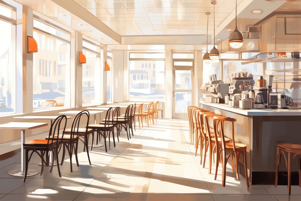 Cafe architecture restaurant cafeteria. AI generated Image by rawpixel.