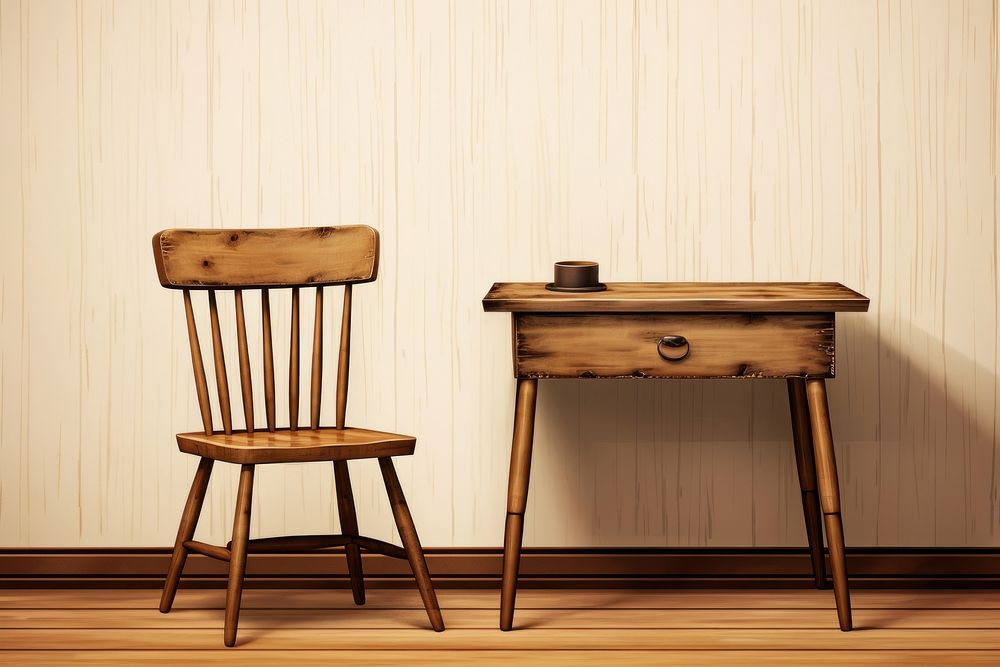 Chair table wood furniture. AI generated Image by rawpixel.