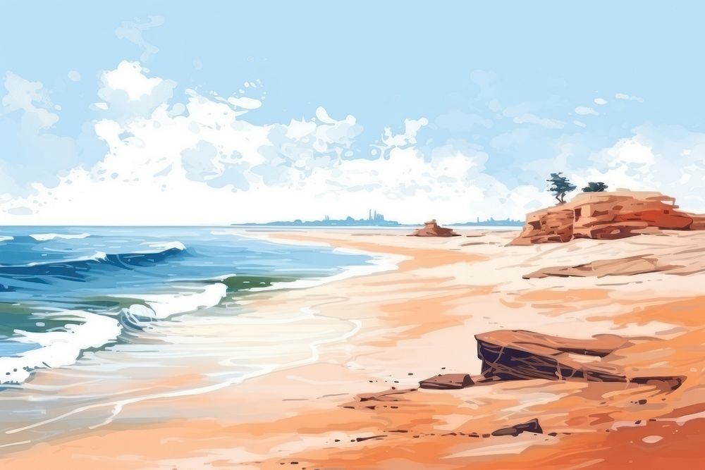 Beach landscape outdoors painting. AI generated Image by rawpixel.