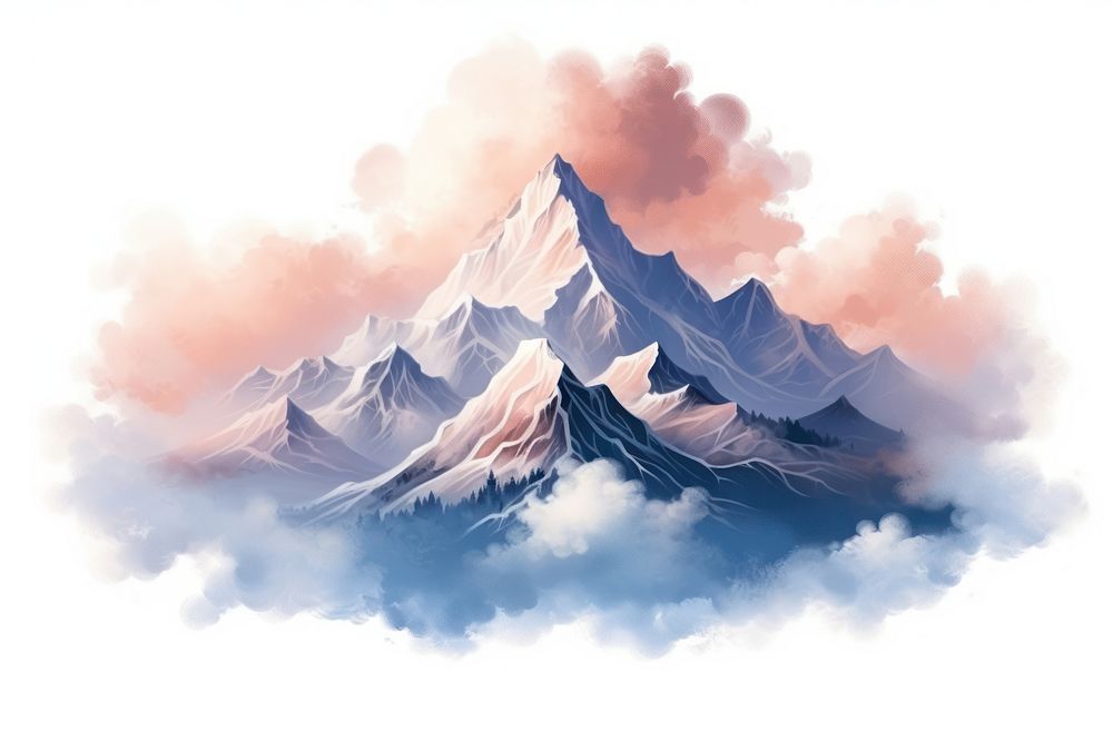 Mountain painting nature sky. AI generated Image by rawpixel.