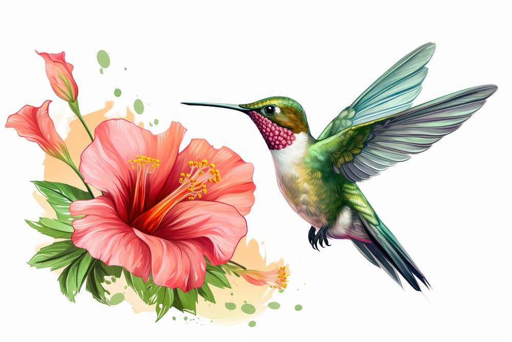 Hummingbird flower animal nature. AI generated Image by rawpixel.