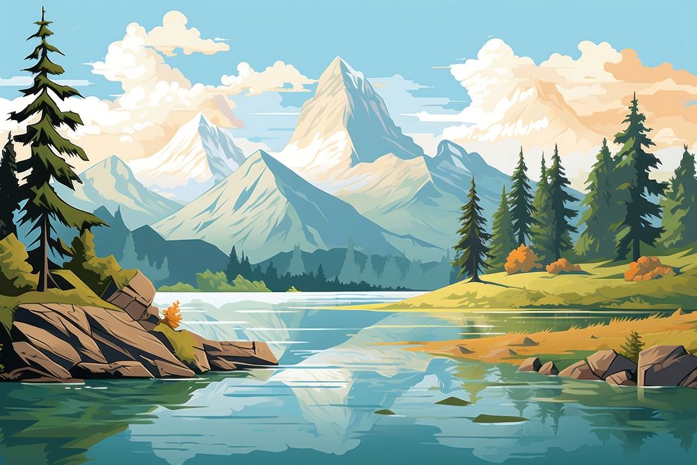Landscape lake tree wilderness. AI generated Image by rawpixel.