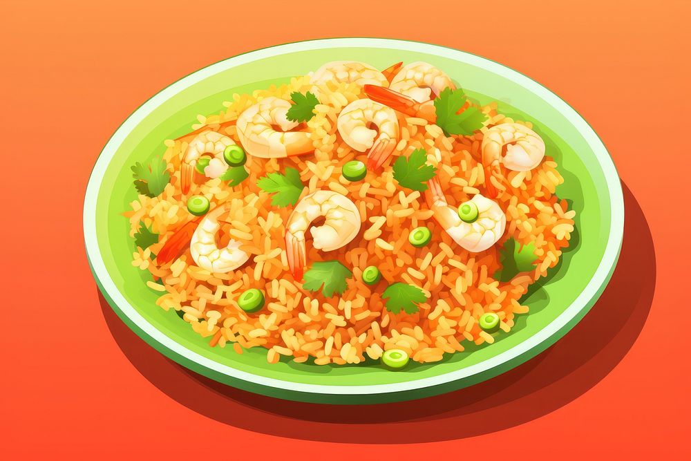 Plate rice shrimp food. AI generated Image by rawpixel.