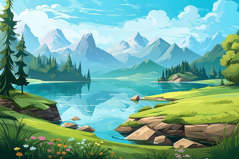 Landscape lake mountain outdoors. AI generated Image by rawpixel.