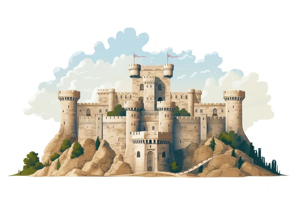 Medieval castle architecture building white background. AI generated Image by rawpixel.