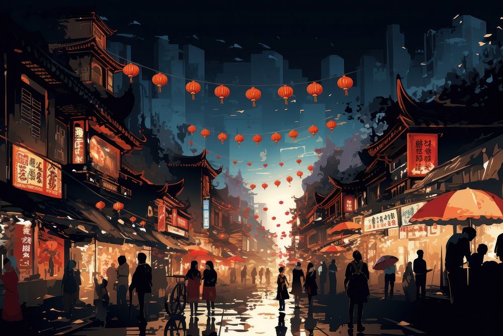 Street festival market night. AI generated Image by rawpixel.