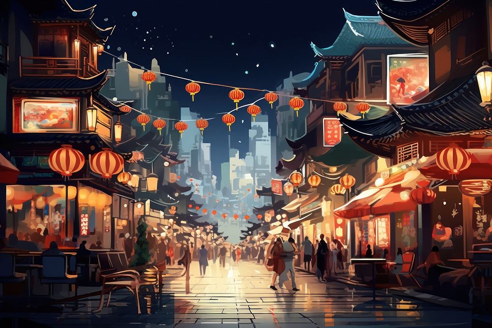 Street market night city. AI | Free Photo Illustration - rawpixel